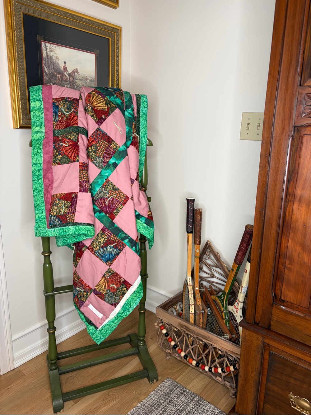 Handmade Pink & Green Patchwork Quilt